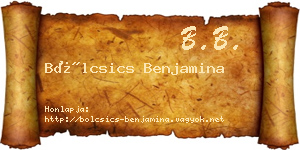 Bölcsics Benjamina névjegykártya